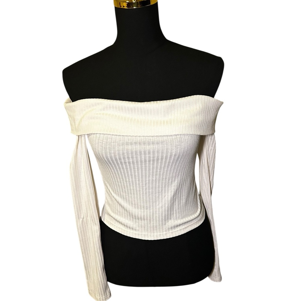 Divided Cream Ribbed Off the Shoulder Top Size Small